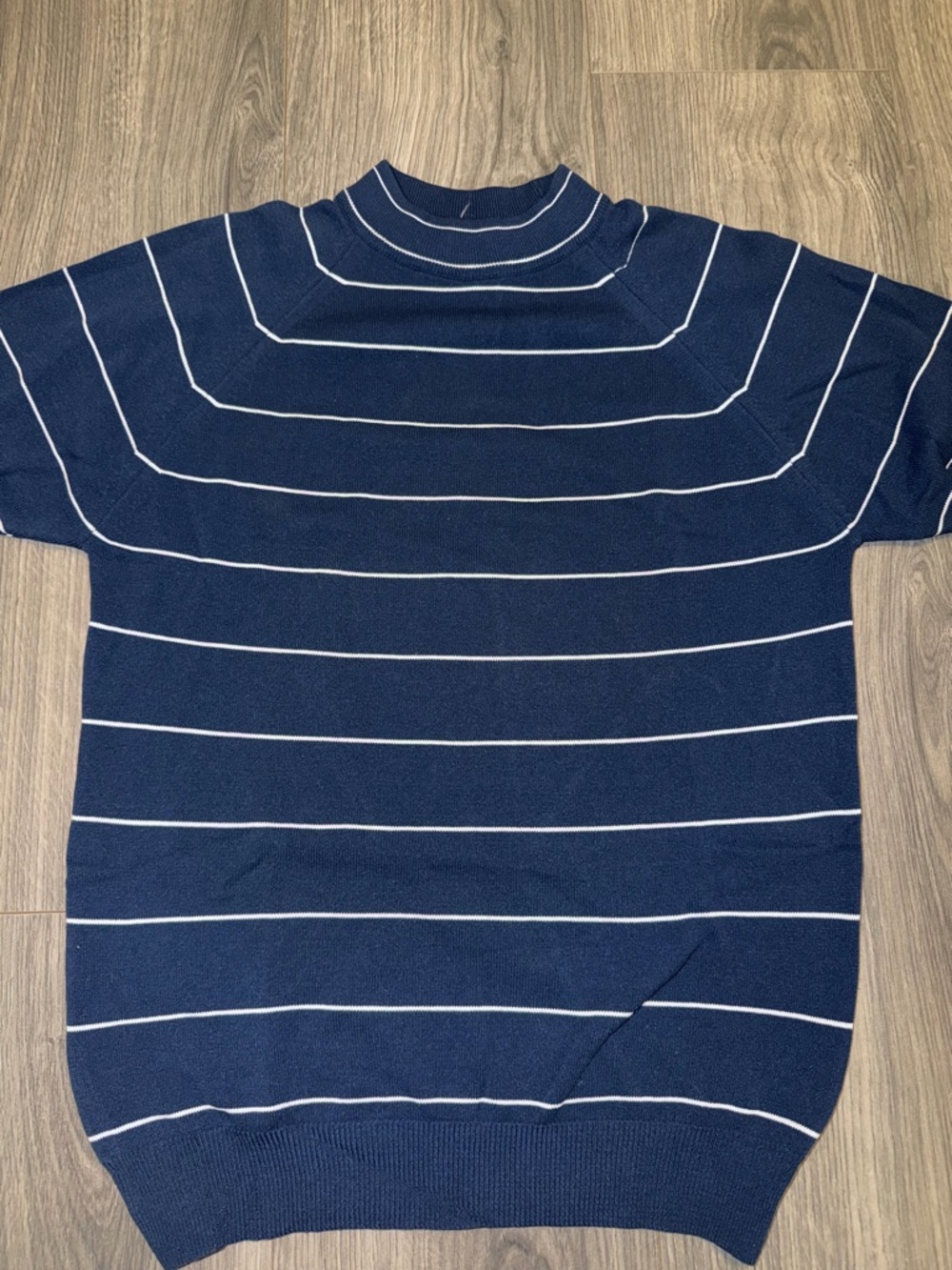 VTG 60s 70s Towncraft Plus Ban-Lon Navy Blue Short-Sleeve Striped Sweater